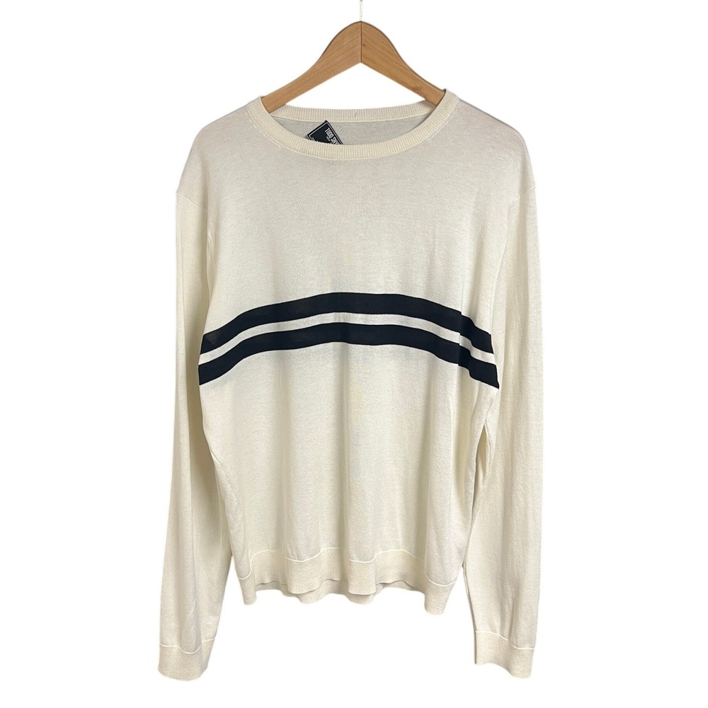 Todd Snyder New York Cream Black Stripe‎ Silk Crewneck Sweater Mens L